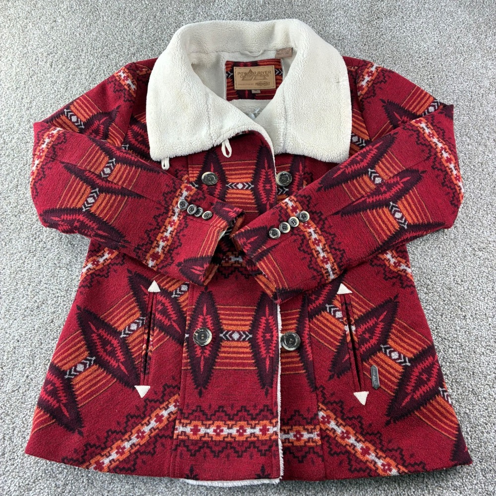 Western Aztec Sherpa Lined Wool Jacket Womens XL Red Tribal Ranch Cowboy Coat‎
